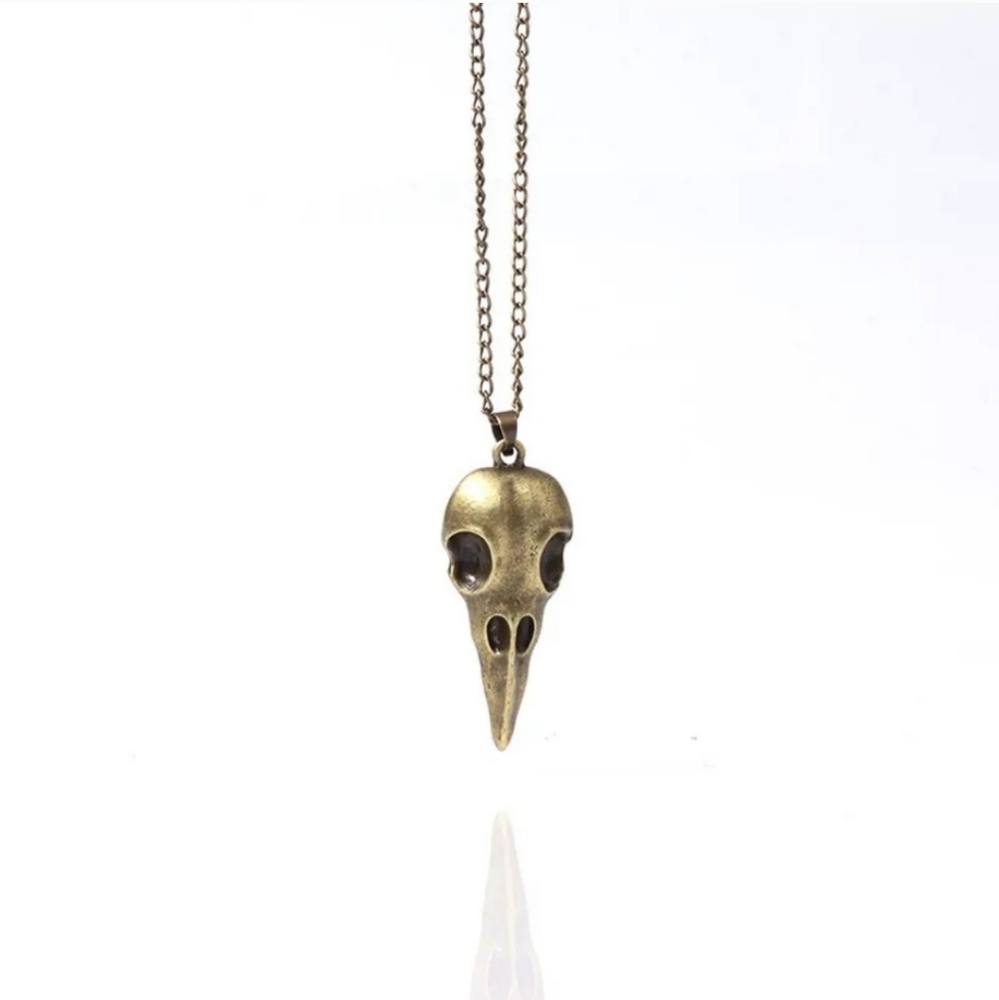 Brass raven skull necklace